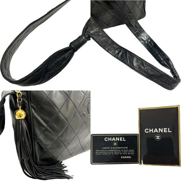 m24 924 9 Chanel Matelasse Fringe Shoulder Bag Lambskin Black