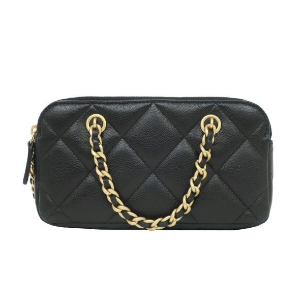 m2401 05 806543mr 01 Chanel Chain Wallet Shoulder Bag Matelasse Grained Calfskin Phone Case Black GD