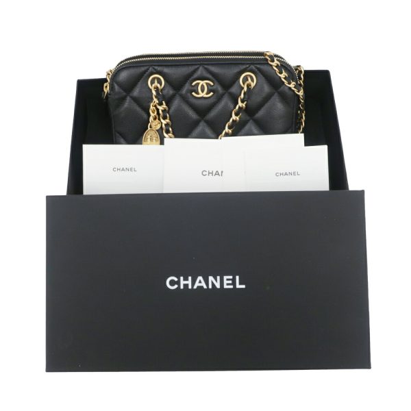 m2401 05 806543mr 09 Chanel Chain Wallet Shoulder Bag Matelasse Grained Calfskin Phone Case Black GD