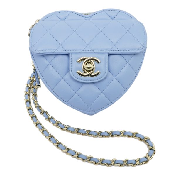 m2401 06 800033ih Chanel Matelasse Heart Chain Shoulder Bag Pochette Blue Lambskin