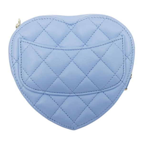 m2401 06 800033ih 01 Chanel Matelasse Heart Chain Shoulder Bag Pochette Blue Lambskin