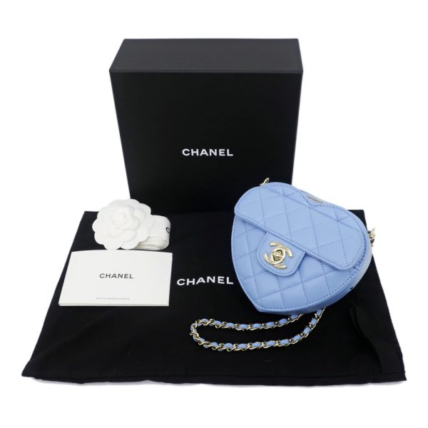 m2401 06 800033ih 09 Chanel Matelasse Heart Chain Shoulder Bag Pochette Blue Lambskin