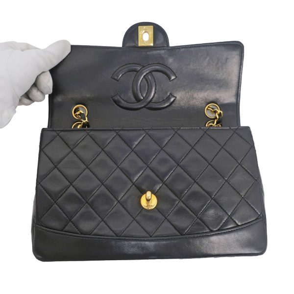 m2401 06 800142mr 04 Chanel Matelasse Diana W Chain Shoulder Bag Removable Pouch Lambskin Black