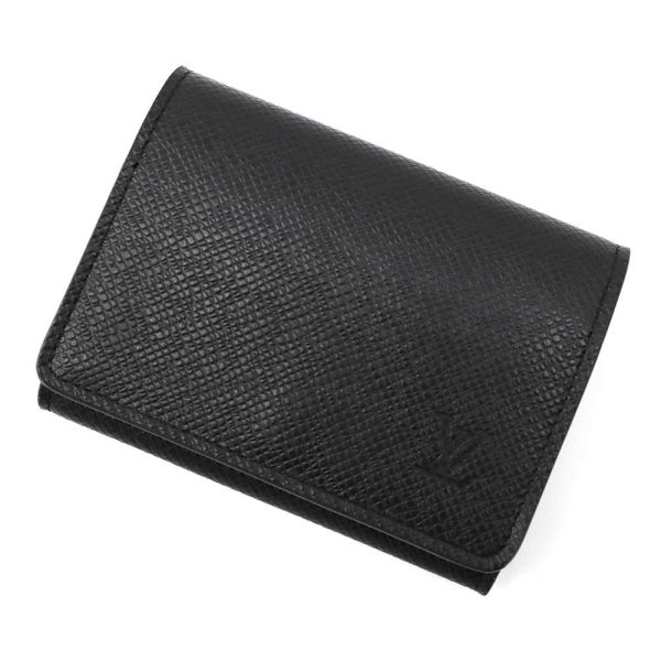 m64595 01 Louis Vuitton Card Case Taiga Carte de Visit NM Card Holder Black