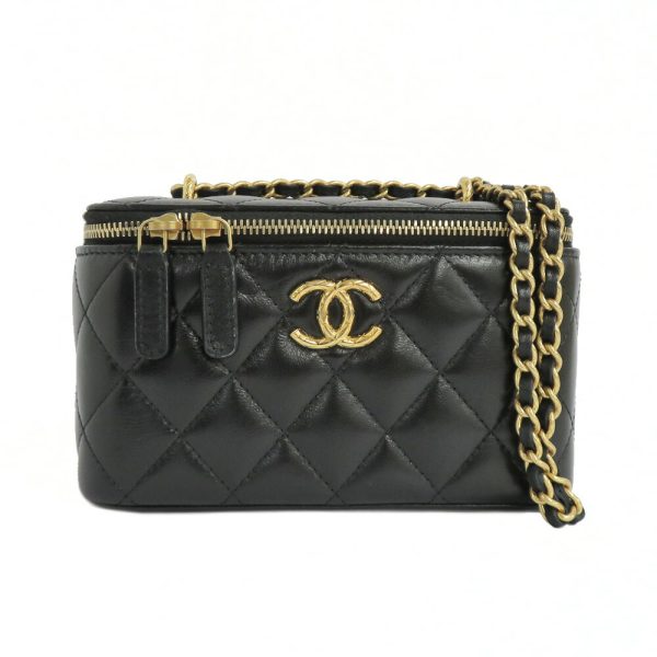 n2401 05hi0598sh Chanel Matelasse Chain Vanity Black Mirror Bag Lambskin Black