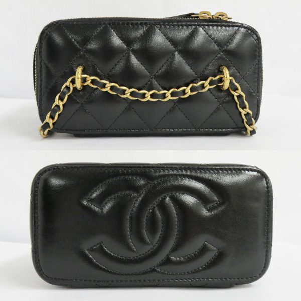 n2401 05hi0598sh 02 Chanel Matelasse Chain Vanity Black Mirror Bag Lambskin Black