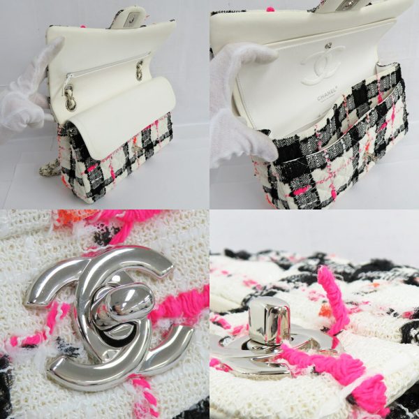 n2402 06 300249sh 06 Chanel Tweed Flap Bag Chain Shoulder White Pink Black