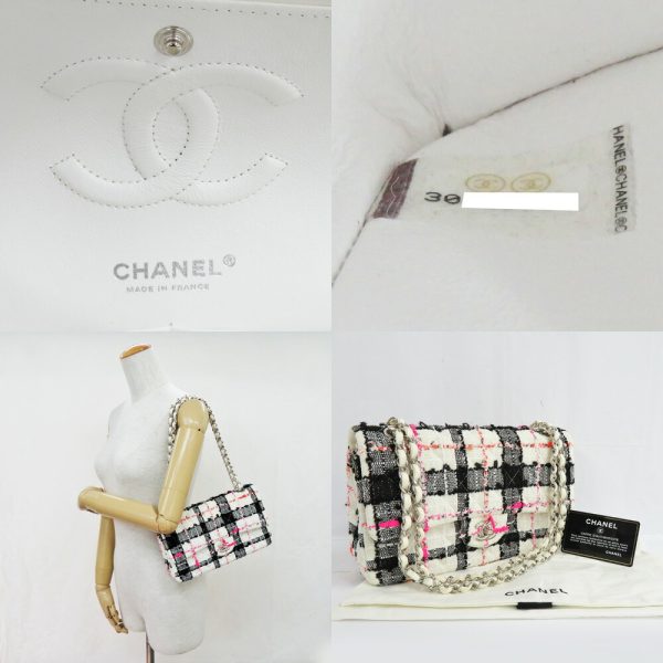 n2402 06 300249sh 08 Chanel Tweed Flap Bag Chain Shoulder White Pink Black