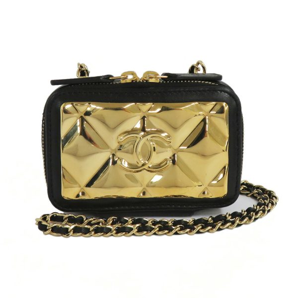 n2402 06 300504sh Chanel Matelasse Vanity Case Chain Shoulder Pochette Black Lambskin GD No 31 Card Case Black