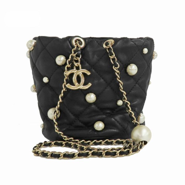 n2403 06 300706sh Chanel chain pouch fake pearl lambskin black mini bag