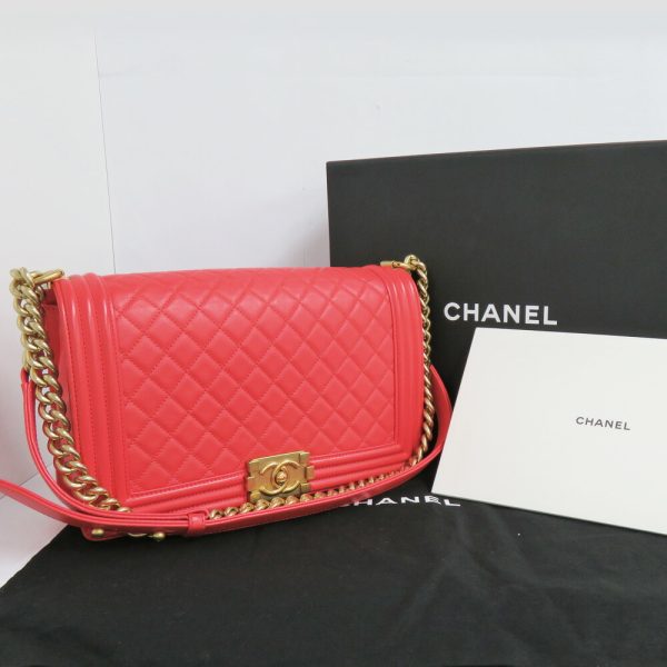 n2404 05 301845sh 09 Chanel Matelasse Boy Chain Shoulder Bag Red Lambskin Red Leather