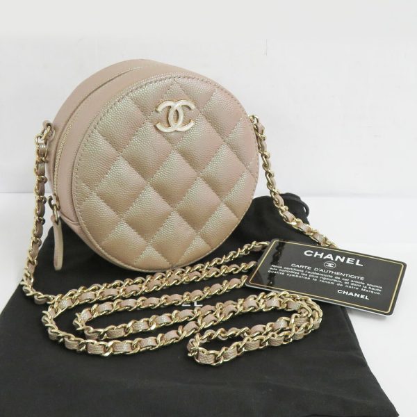 n2405 06 301276sh 09 Chanel Matelasse Chain Pouch Beige CocoMark Caviar