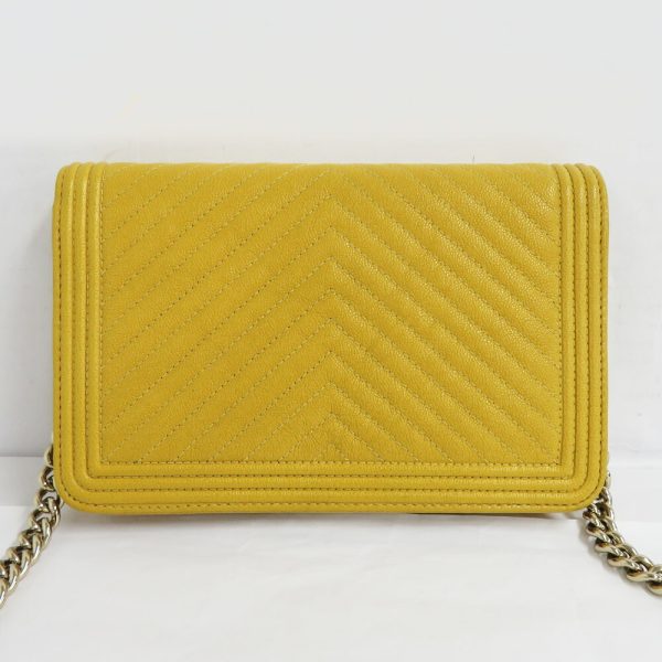 n2405 06 301278sh 01 Chanel Boy Chain Wallet Caviar Skin Yellow Leather