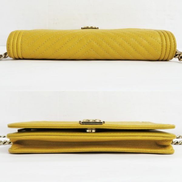 n2405 06 301278sh 02 Chanel Boy Chain Wallet Caviar Skin Yellow Leather