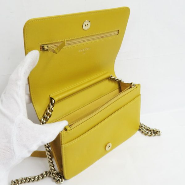 n2405 06 301278sh 04 Chanel Boy Chain Wallet Caviar Skin Yellow Leather