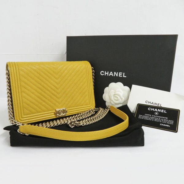 n2405 06 301278sh 09 Chanel Boy Chain Wallet Caviar Skin Yellow Leather