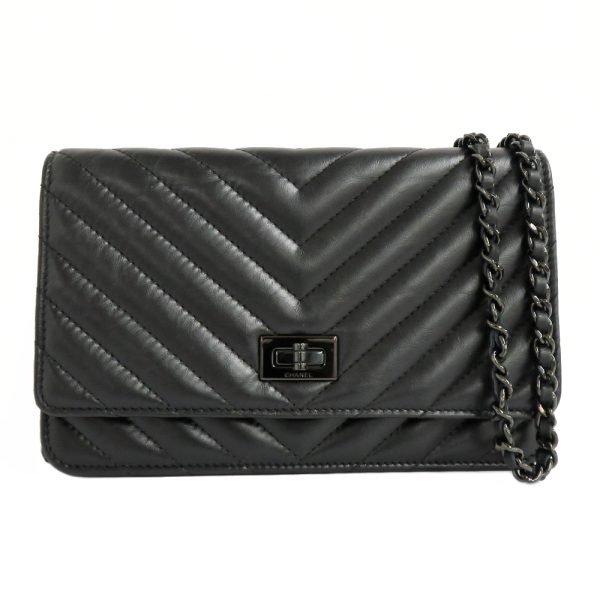 n2406 06 301679sh Chanel 255 V Stitch Chain Wallet Black A80834 Mini Bag Black Wallet