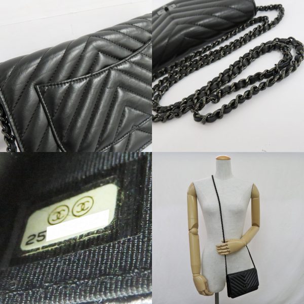 n2406 06 301679sh 08 Chanel 255 V Stitch Chain Wallet Black A80834 Mini Bag Black Wallet