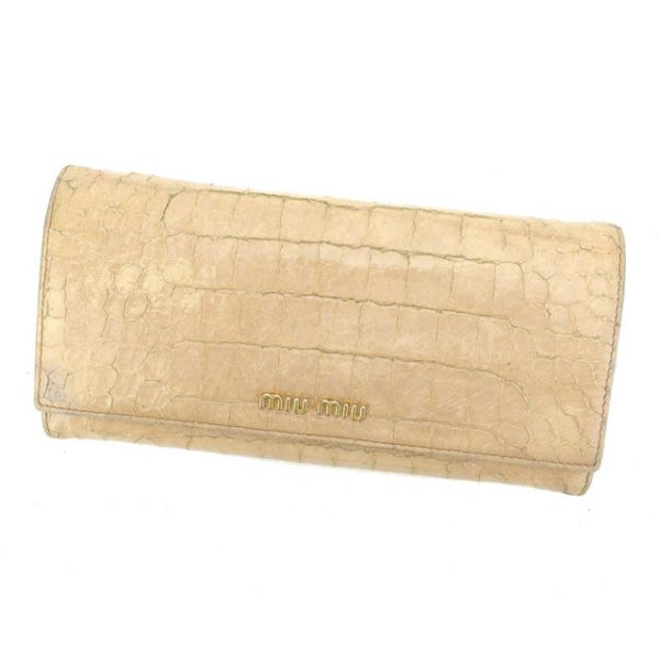 n312 Miu Miu Long Wallet Crocodile Pink Beige