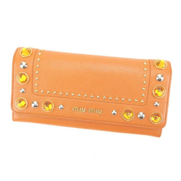 n346 Miu Miu long wallet orange studs stones n346