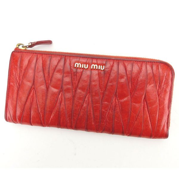 n386 Miu Miu Long Wallet L shaped Matelasse Red N386S