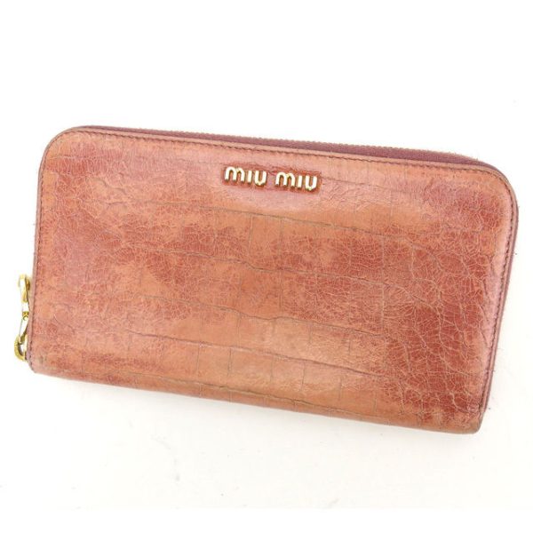 n388 Miu Miu long wallet pink crocodile style