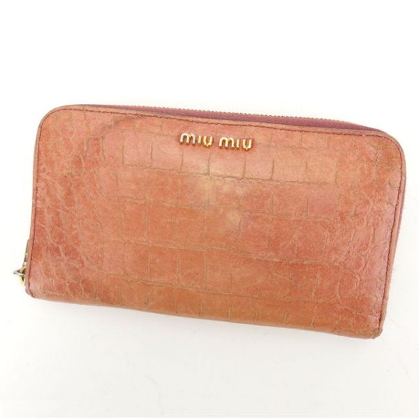 n389 Miu Miu Long Wallet Crocodile Pink Wallet N389