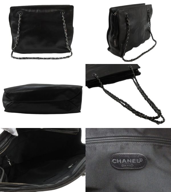 n44664 2 Chanel Lambskin Chain Shoulder Tote Bag Black