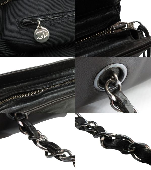 n44664 3 Chanel Lambskin Chain Shoulder Tote Bag Black