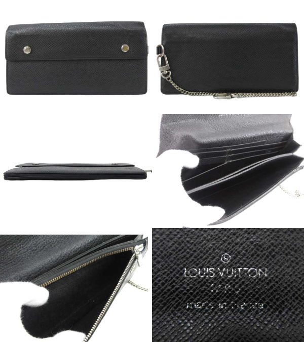 n44976 2 Louis Vuitton Taiga Portefeuille Accordion Long Wallet Chain Black