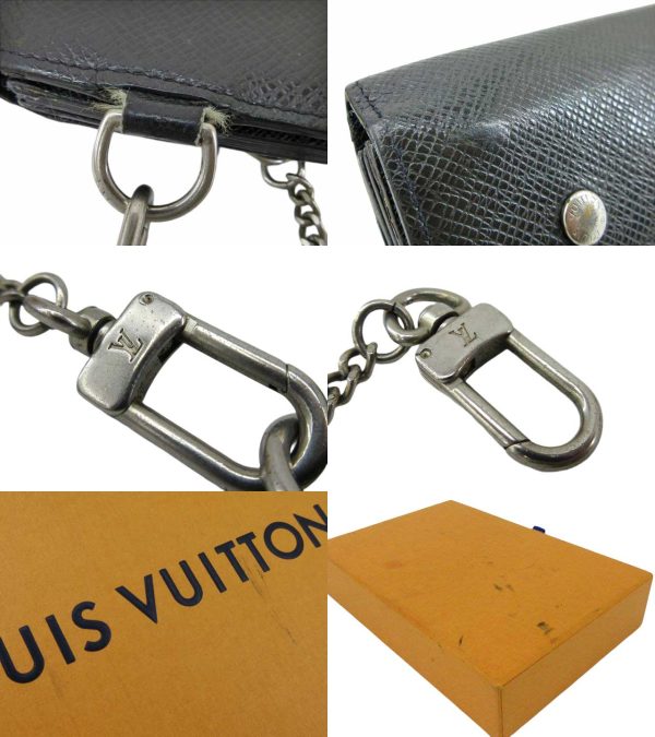 n44976 6 Louis Vuitton Taiga Portefeuille Accordion Long Wallet Chain Black