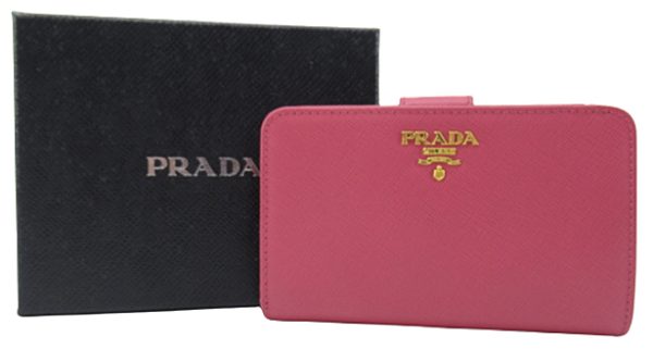 n45396 1 Prada Saffiano Metal L Shaped Wallet Pink