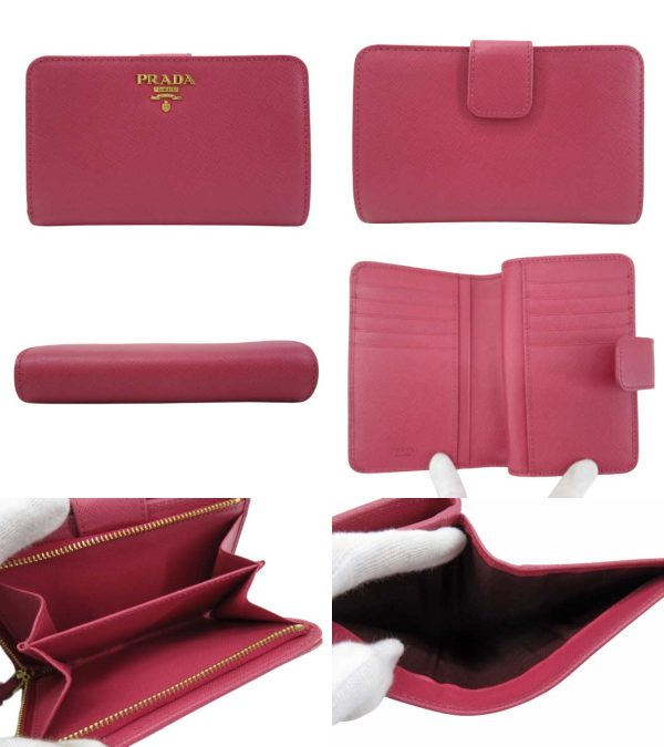 n45396 2 Prada Saffiano Metal L Shaped Wallet Pink