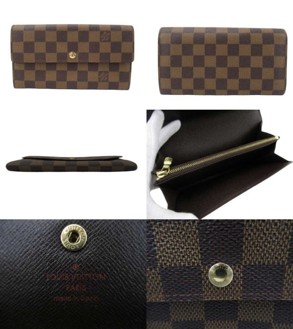 n45592 2 Louis Vuitton Damier Ebene Pochette Porte Monet Long Wallet Brown