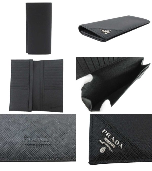 n45678 2 Prada Saffiano Document Holder Long Wallet Black