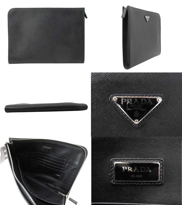 n46271 2 Prada Saffiano Clutch Document Case Black