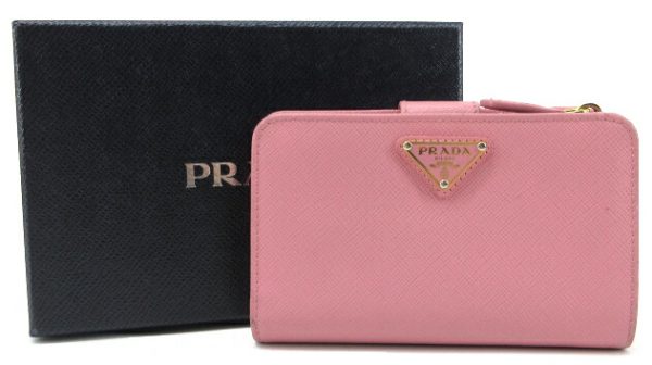 n46527 1 Prada Saffiano Triangle L Shaped Wallet Pink