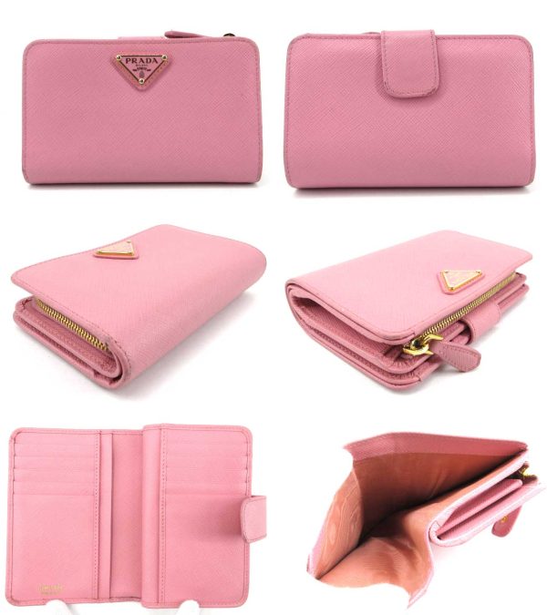 n46527 2 Prada Saffiano Triangle L Shaped Wallet Pink