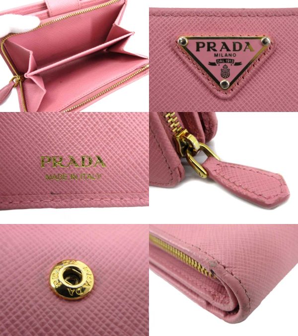 n46527 3 Prada Saffiano Triangle L Shaped Wallet Pink