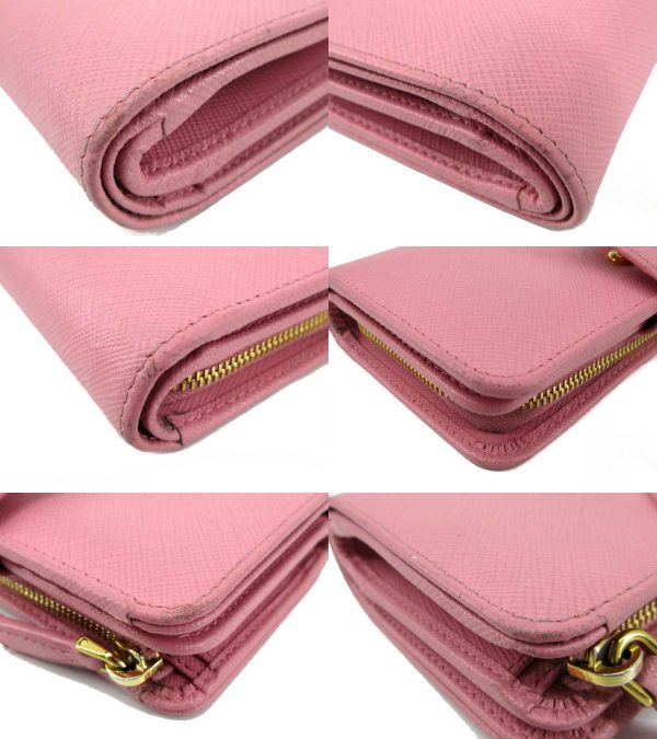 n46527 4 Prada Saffiano Triangle L Shaped Wallet Pink