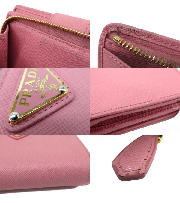 n46527 7 Prada Saffiano Triangle L Shaped Wallet Pink