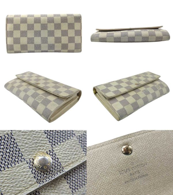 n46716 2 Louis Vuitton Damier Azur Portefeuille Sara Long Wallet Cream