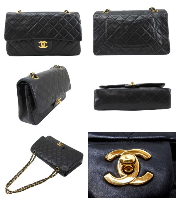 n46930 2 Chanel Matelasse 25 Double Flap Chain Shoulder Bag Black