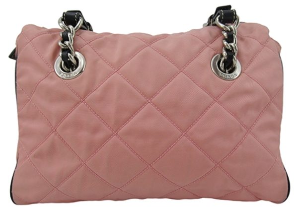 n47698 1 Prada Nylon Quilted Chain Shoulder Bag Pink Black