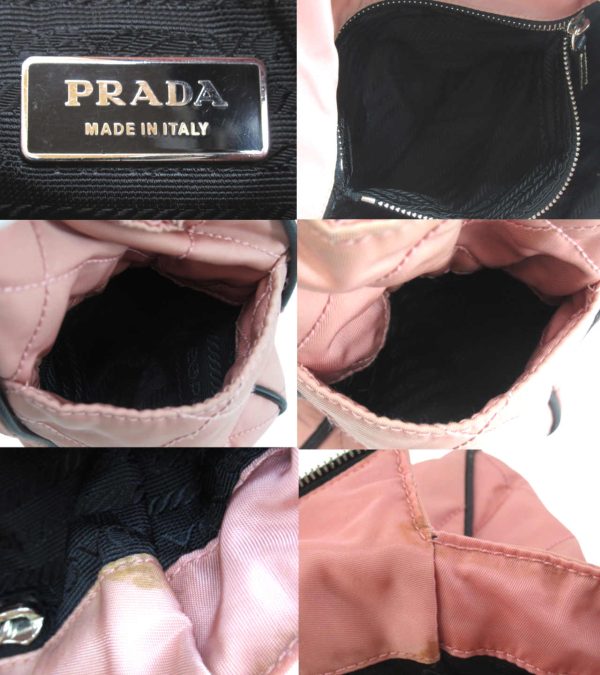 n47698 3 Prada Nylon Quilted Chain Shoulder Bag Pink Black