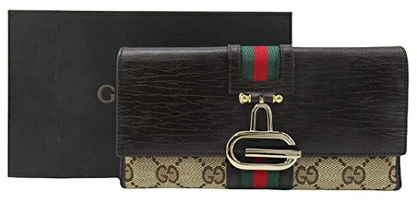 n48132 1 Gucci GG Sherry Line W Hook Long Wallet Beige Brown