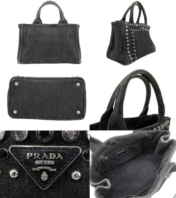 n48414 2 Prada Canapa Denim Bijou Tote Handbag Black