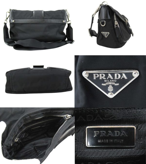 n48415 2 PRADA Tesuto Nylon Shoulder Bag Black Prada Bag