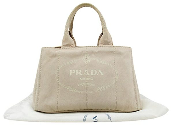 n48417 1 PRADA Canapa Tote Denim Handbag Beige