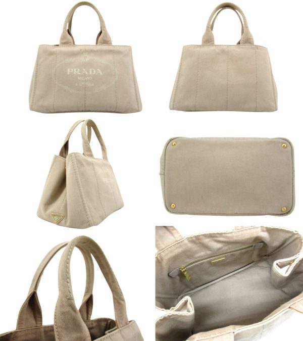 n48417 2 PRADA Canapa Tote Denim Handbag Beige